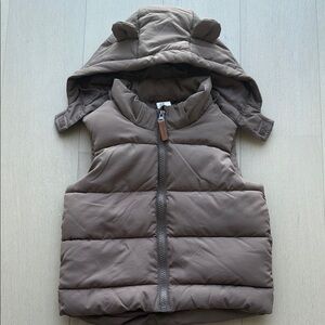 Brown Hooded Puffer Vest with Ears